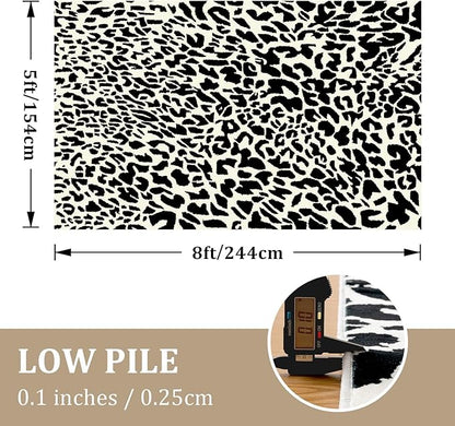 YIHOUSE Leopard Rug for Living Room, 5x7 Black and White Cute Cheetah Print Rug Modern Washable Ultra-Thin Animal Printed Rugs for Bedroom, Girls Boys Dorm Room Nursery Room, Playroom