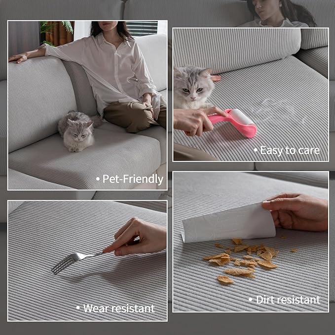 Sectional Couch Covers, Wear Resistant Stretch Sofa Covers Washable Soft Couch Cushion Covers Anti Slip Furniture Protector Sofa Slipcovers for Pets (3 Pieces 3 Seaters Cover, Light Gray)