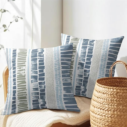 Blue Green Pillow Covers 24x24 Set of 2 Boho Striped Dots Print Pattern Decorative Outdoor Zipper Pillowcases Rustic Decoration Farmhouse Linen Throw Cushion Cover Decor for Home Couch Sofa Bed