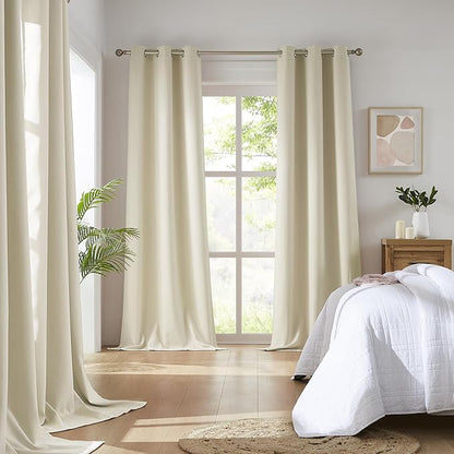 DUALIFE 96 Inch Length Cream Beige Curtains Blackout Window Drapes for Bedroom Thermal Insulated Room Darkening Curtains 2 Panels for Living Room,Grommet Top 42x96 Inches Long Buttercream