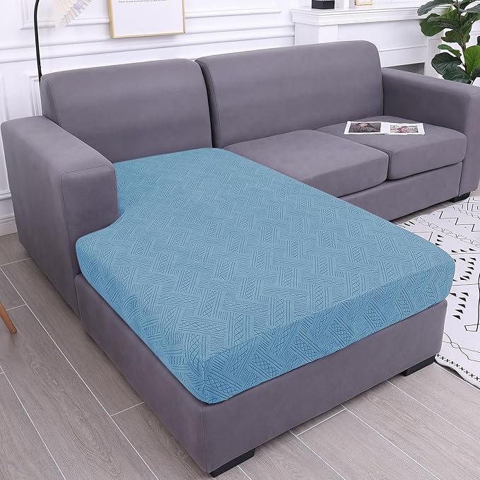 hyha Couch Cushion Covers, Stretch Sofa Seat Cushion Slipcover, Sectional Couch Covers L Shape with Elastic Bottom for Sectional Sofa(Chaise, Blue)