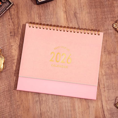 Small Desk Calendar 2025-2026, Standing Flip Desk Calendar Use Now to Dec 2026, with To-do List & Notes, Metal Ring Twin-Wire Binding with Stickers, Monthly Desktop Calendar for Home Office (Pink)