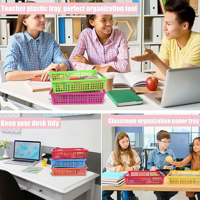 ZZYFGH 6 Pack Plastic Classroom Paper Organizers, Turn in Trays Classroom,Paper Trays for Classroom, Book Baskets for Library, Drawers, Office, Home(12.6 * 9.8 * 3.1in)