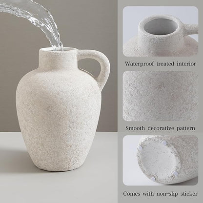 Ceramic Rustic Farmhouse Vase,8.85 Inch White Ceramic Decorative Flower for Home Decor Table Living Room Kitchen Bedroom Shelf Mantel Wedding Centerpiece Holiday & Wedding