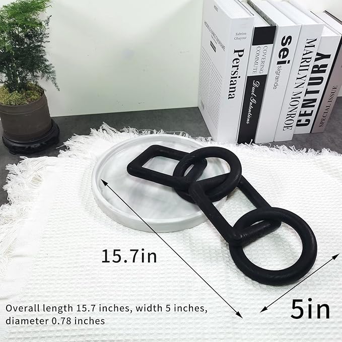 Wooden Chain Link Decorative 4 Link Decorative Pine Hand Carved Decorative Chain Modern Home Boho Creative Distressed Decor Vintage (Black)
