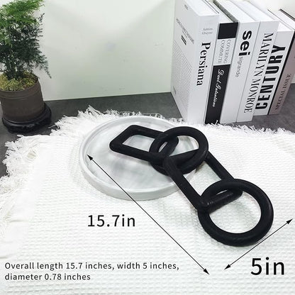 Wooden Chain Link Decorative 4 Link Decorative Pine Hand Carved Decorative Chain Modern Home Boho Creative Distressed Decor Vintage (Black)