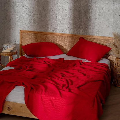 Muslin Blanket - Pure 100% Turkish Cotton Airy Soft Light Versatile Gauze Throw Blanket for Bed, Couch, Sofa (Red, Twin XL Size (71" x 95" inch))