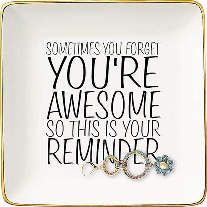 Topthink You are Awesome Gift – Ceramic Jewelry Holder Ring Dish Trinket Tray – Inspirational Birthday Graduation Christmas Gifts for Best Friends,Daughter,Sister,Niece,Women,Co-worker