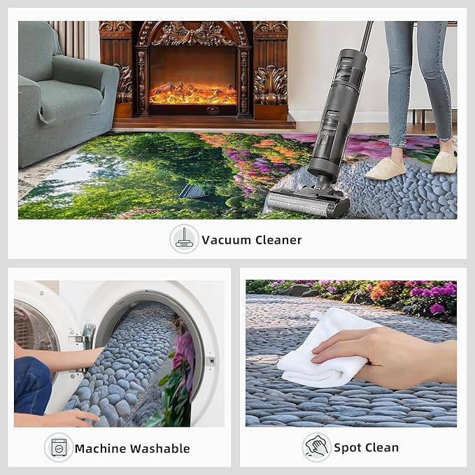 Japanese Gardens Washable Area Rugs 2x3 Non-Slip Garden Art Living Room Rug Eastern Aesthetics Soft for Carpet Low Pile Indoor Door Mat & Room Decor
