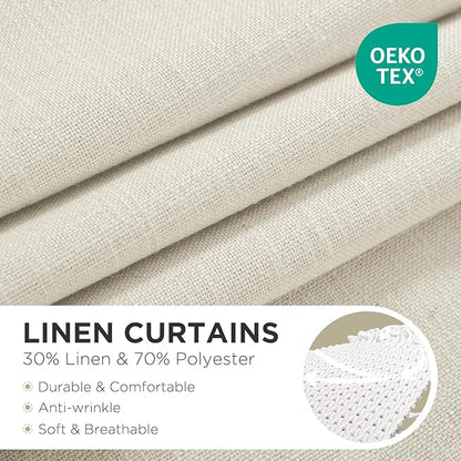 Joydeco Linen Curtains for Living Room,Light Filtering Rod Pocket Back Tab Semi Sheer Drapes Window Long Curtains 63 inches Long Ivory