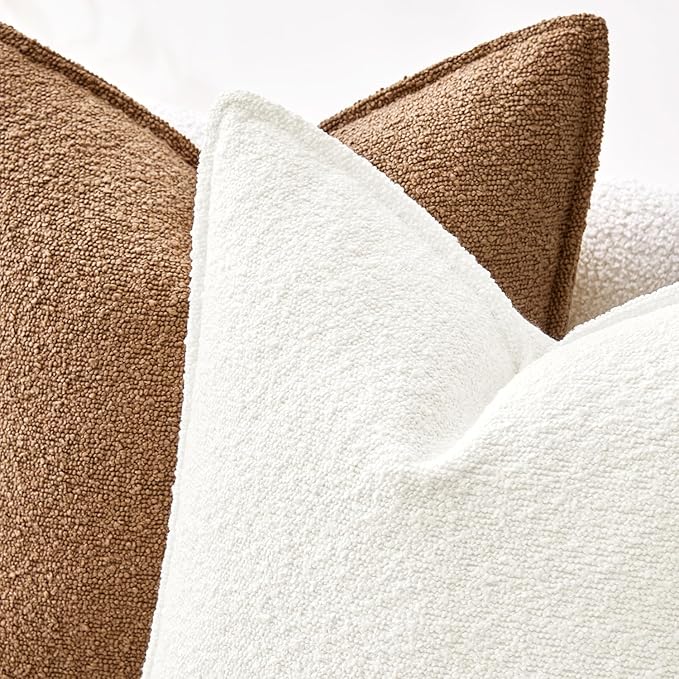 MIULEE Pack of 2 Decorative Textured Boucle Throw Pillow Covers 22x22 Inch Christmas White Broadside Thick Boho Pillows for Farmhouse Accents Sofa Couch Bedroom Living Room Home Decor