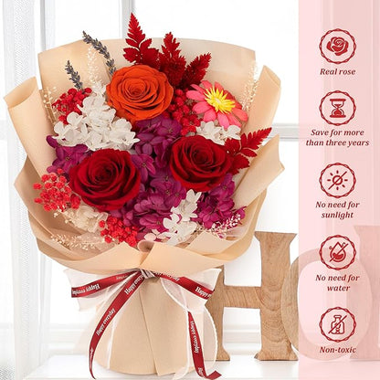 Flowers for Delivery Prime Preserved Flowers Bouquets That Last 3-5 Years Real Forever Flowers Rose Bouquet Mothers Day Gifts for Mom Anniversary Birthday Gift for Her Women Mom Grandma Wife Friends