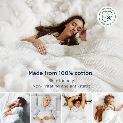Bedsure Gentlesoft 100% Cotton Blanket King Size for Bed - Breathable and Soft, Thick Cozy Waffle Weave Christmas Blanket Gift for Women, White, 104x90 inches