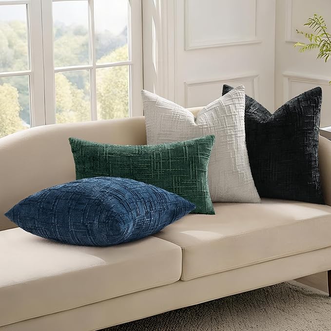decorUhome Christmas Green Chenille Throw Pillow Covers 24x24 Set of 2 Thick Textured Slubby Couch Pillow Covers Farmhouse Accent Modern Neutral Decorative Pillow Cases for Bed Sofa Living Room