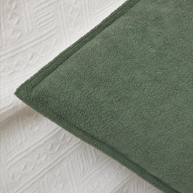 Kevin Textile Waterproof Decorative Pillow Covers Olive Green 26x26 Inch Pack of 2 Soft Boucle Textured Euro Pillowcases Elegant Accent Pillows for Couch Sofa Chair Bed Home Decor Indoor Outdoor