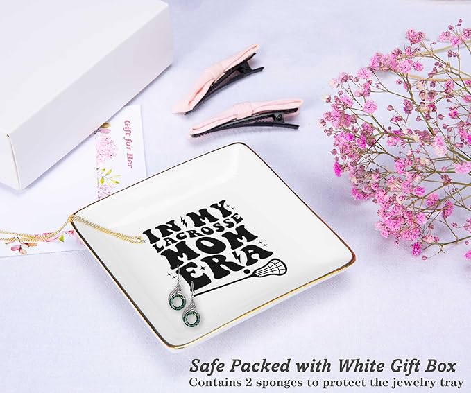 NZY Lacrosse Coach Gifts,in My Lacrosse Mom Era,Game Day Present for Mother,Sport Mom Presents,Mother's Day Birthday Christmas Gifts-Ceramic Jewelry Tray Trinket Holder Ring Dish