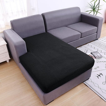 Smiry Waterproof Couch Cushion Covers, Stretch Jacquard Sectional Couch Covers, L Shape Chaise Lounge Sofa Slipcover, Washable Elastic Furniture Protector for Pets, Kid (XL-Chaise Cover, Black)