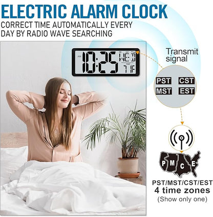 4.6" Numbers Display Built-in Rechargeable Power 15" Atomic Black Wall Clock -Night Display-Never Needs Setting!-Easy to Read Numbers-Never Need Replace Battery