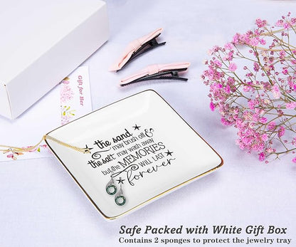 NZY Beach Life Memory Gifts for Women Best Friends Bestie BFF-Leaving Farewell after Holiday,Shared Happy Vacation Memories Gifts-Jewelry Tray Trinket Holder Ring Dish-The Sand May Brush Off