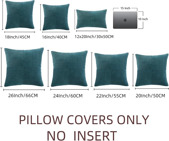 Fancy Homi 2 Packs Teal Samll Decorative Throw Pillow Covers 12x12 Inch with for Couch Bed Sofa, Rustic Farmhouse Boho Home Decor, Soft Corss Patchwork Corduroy Square Cushion Case 30x30 cm