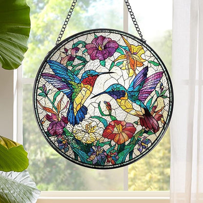 Rngmsi Hummingbird Stained Glass Window Hanging, 7.8″ Sun Catchers with Hook Indoor Window Decor, Decorative Suncatchers Home Garden Art Gift for Bird Lovers Thanksgiving Christmas Housewarming