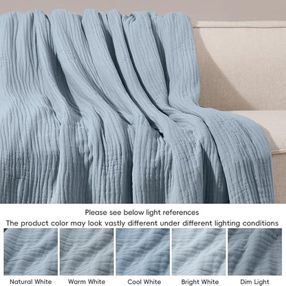 PHF Cooling Muslin Blanket Twin Size 60"x80", 6-Layer Lightweight Gauze Blanket Made from 35% Rayon Derived from Bamboo & 65% Cotton, Breathable & Ultra Soft Cozy for Hot Sleepers, Dusty Blue