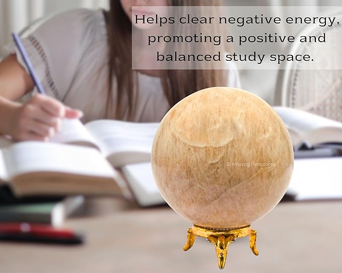 Amazing Gemstone Cream Moonstone Crystal Ball with Stand - 3 Inches Large Crystal Sphere Meditation Balls for Witchcraft and Decorative Balls