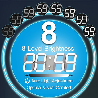 3D Digital Wall Clock 17" with Remote Control,Led Clock Adjustable Brightness Timer 12/24 Hr Time/Date/Temperature for Living Room/Office/Restaurant