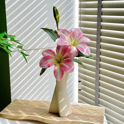 Twisted Ceramic Vase - 9" White Modern Sculptural Vase, Geometric Flower Holder for Table, Shelf & Mantel - Minimalist Home Decor