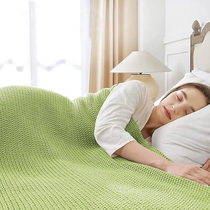 Guohaoi Knitted Weighted Blanket for Adults (Light Green 48"x72" 20lbs) No Beads Cooling Throw Blanket for Hot Sleepers, Home Decor Breathable Chunky Knit Heavy Blanket Use on Full Size Bed