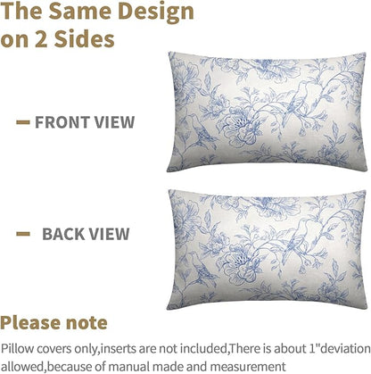 White Blue Chinoiserie Pillow Covers 12x20 Set of 2 Decorations Vintage Floral Throw Pillow Covers Boho Decor Rustic Pillowcases Farmhouse Pattern Soft Cozy for Sofa Bed Chair Home Decorative