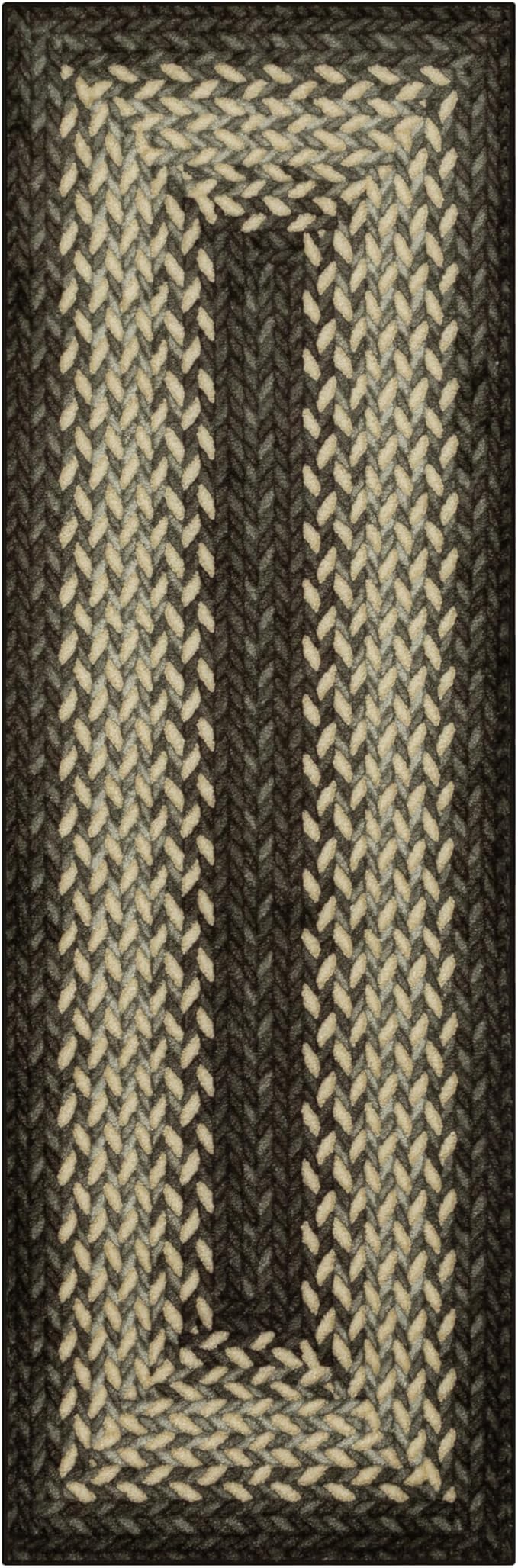 Maples Rugs Marion Bohemian Braided Design Print Runner Rug – Made in USA – Washable, Non Slip Indoor Carpet for Hallway, Kitchen, and Laundry Room, 2' x 6', Black
