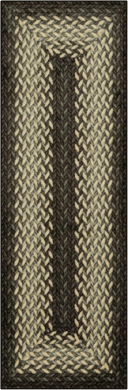 Maples Rugs Marion Bohemian Braided Design Print Runner Rug – Made in USA – Washable, Non Slip Indoor Carpet for Hallway, Kitchen, and Laundry Room, 2' x 6', Black