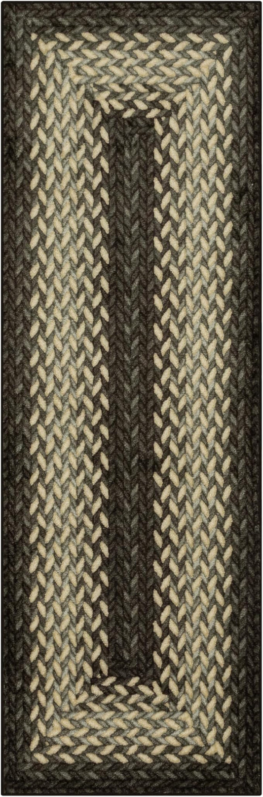 Maples Rugs Marion Bohemian Braided Design Print Runner Rug – Made in USA – Washable, Non Slip Indoor Carpet for Hallway, Kitchen, and Laundry Room, 2' x 6', Black