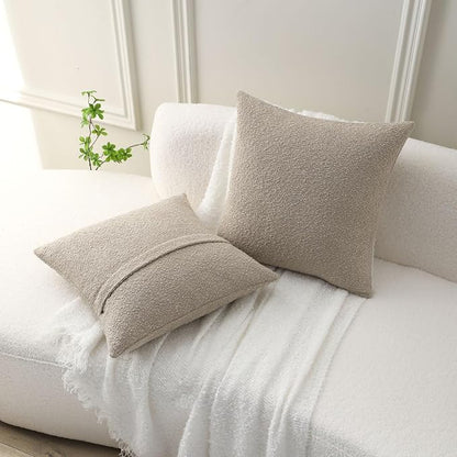 FUTEI Pack of 2 Oatmeal Decorative Throw Pillow Covers 24x24 Inch Soft Cozy Solid Boucle Textured European Cushion Case,Modern Home Decor for Couch Bed Living Room