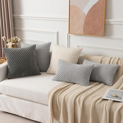 Kevin Textile 14x20 Inch Pillow Cover 1 Pack Boho Decorative Soft Striped Corduroy Lumbar Farmhouse Solid Color Accent Rectangle Cushion Case for Living Room Couch Sofa Bed, Light Grey