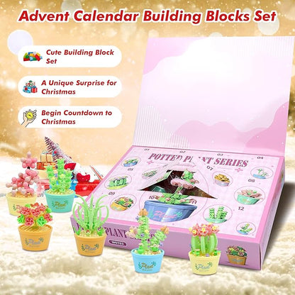 Advent Calendar 2025 Kids, 12 Packs Building Blocks Set, Advent Calendar 2025 Boys for 6+ Years Old, Christmas Gifts for Girls and Boys, Party Favors (Succulent Plant)