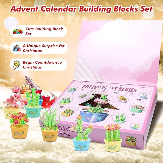 Advent Calendar 2025 Kids, 12 Packs Building Blocks Set, Advent Calendar 2025 Boys for 6+ Years Old, Christmas Gifts for Girls and Boys, Party Favors (Succulent Plant)