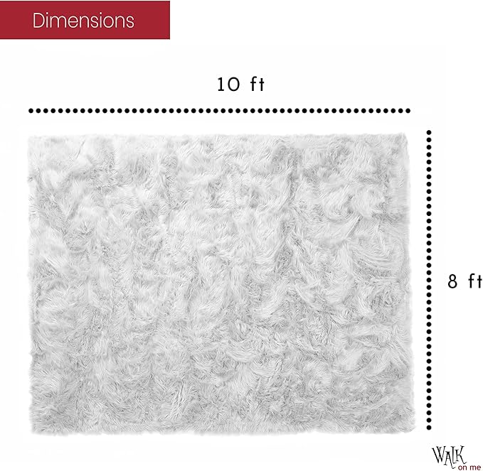 Silky Soft Faux Fur Shaggy Rug, 8 ft. x 10 ft. White Fluffy Sheepskin Area Carpet, Rectangle Shape for Living Room, Bedroom, Kid's Room, or Nursery, Machine Washable with Non-Slip Backing