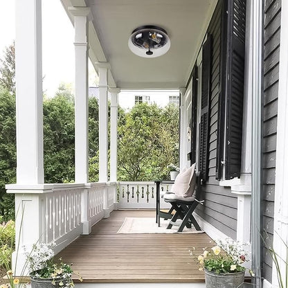 Motion Sensor Outdoor Ceiling Light, Black Modern Design Ceiling Light Fixture with Ripple Glass for Porch, Garage, Patio, Hallway, Entryway, Energy Efficient (2 Blub Needed)