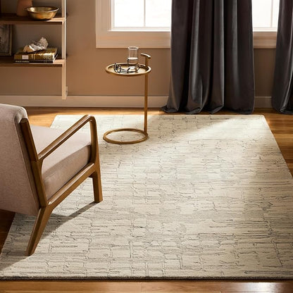 TOWN & COUNTRY LUXE Remi Abstract Line Art Handcrafted 100% Wool Area Rug, Beige/Blue, 5'x7'