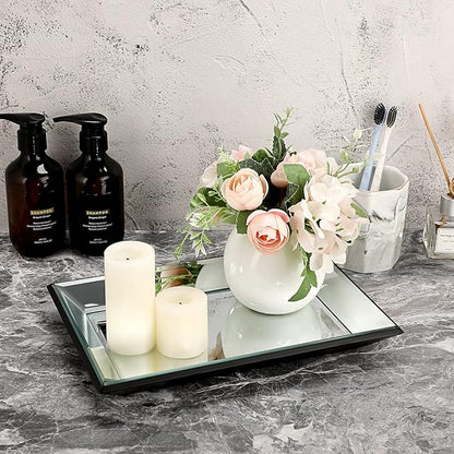 Hipiwe Glass Mirror Makeup Vanity Tray Black Rectangle Perfume Jewelry Trinket Organizer Coffee Table Centrepiece Decorative Dresser Bathroom Storage, 11.9x7.9 inch