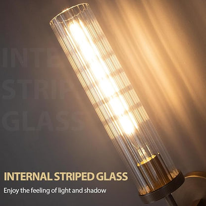 19.5" Knurled Brass Wall Sconce with Vertical Striped Glass Tube, Bronze Bathroom Vanity Light Fixtures, Modern Lamp Lighting for Bedroom, Living Room, Hallway, Staircase, Mirror, Kitchen