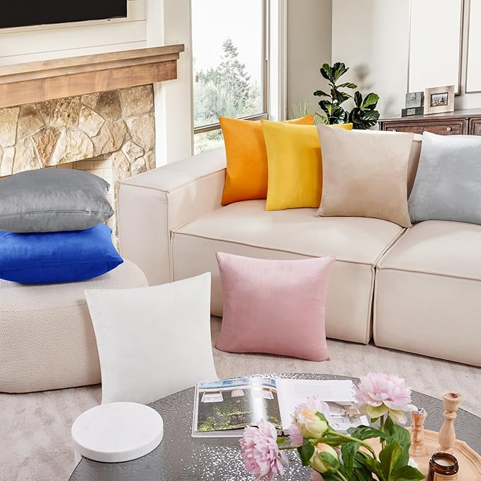 Deconovo Super Soft Decorative Velvet Pillow Covers 18x18 for Home Couch Sofa, Spring Outdoor Pillow Covers Set of 2, Light Grey