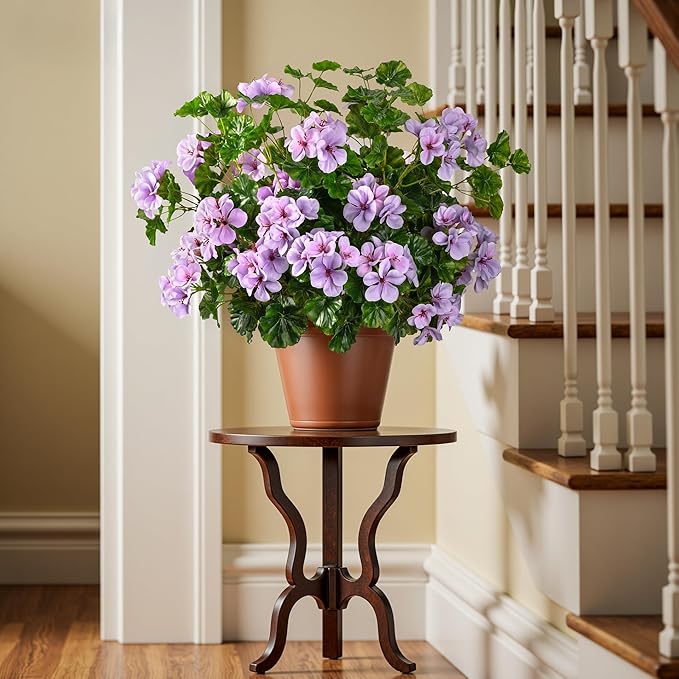 Artificial Flowers for Outdoors Artificial Geraniums for Indoor Fake Flowers Uv Resistant Artificial Outdoor Flowers Suitable for Indoor Home Decor Outdoor Garden Decor (Purple, 8PCS,17.7In)