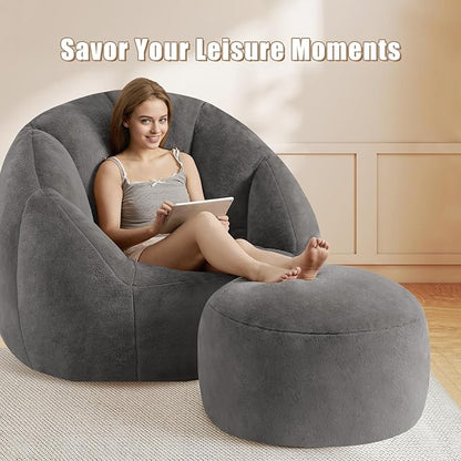 Round Stuffed Pouf Ottoman for Foot Rest, A Round Modern Foam Filled Poufs, Floor Chair for Living Room, Nursery, Dorm,Outdoor, A Soft Modern Foot Stool Perfect to Rest Your Feet (Grey, 20Inch)