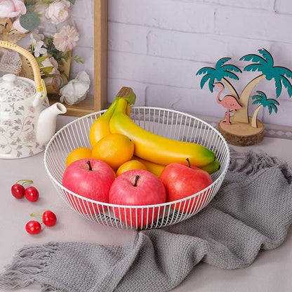 IBWell White Wire Fruit Basket Fruit Bowl Kitchen Fruit Basket Stand Fruit Bowls for the Counters Metal Fruit Bowl (Exposure)
