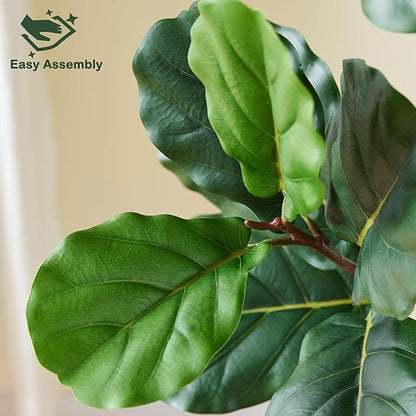 Artificial Fiddle Leaf Fig Tree, 7FT Tall Faux Ficus Lyrata Fake Tree in White Pot, Artificial Tree Indoor Decor, Fiddle Leaf Fig Tree Fake Plant for Home Office Living Room Decoration Modern