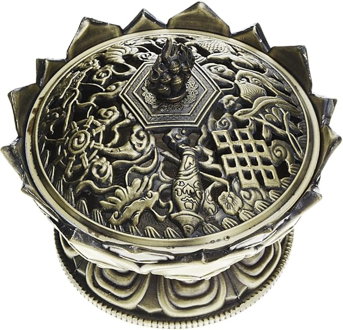 Saim Vintage Lotus Incense Burner Holder,Chinese Buddha Alloy Metal Incense Burner Incense Holder Handmade Censer Bowl Buddhist Decor, Home Decoration-Large-Bronze