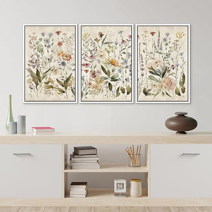 MUDECOR Framed Wall Art Print Set Blooming Wildflowers Illustrations Modern Art Decorative Colorful Chic for Living Room, Bedroom, Office - 16"x24"x3 White